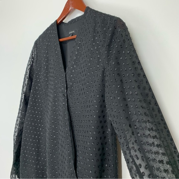 Talbots Solid Black Textured Swiss Dot Sheer Long Sleeve Surplice Blouse Size 8 - Picture 5 of 16